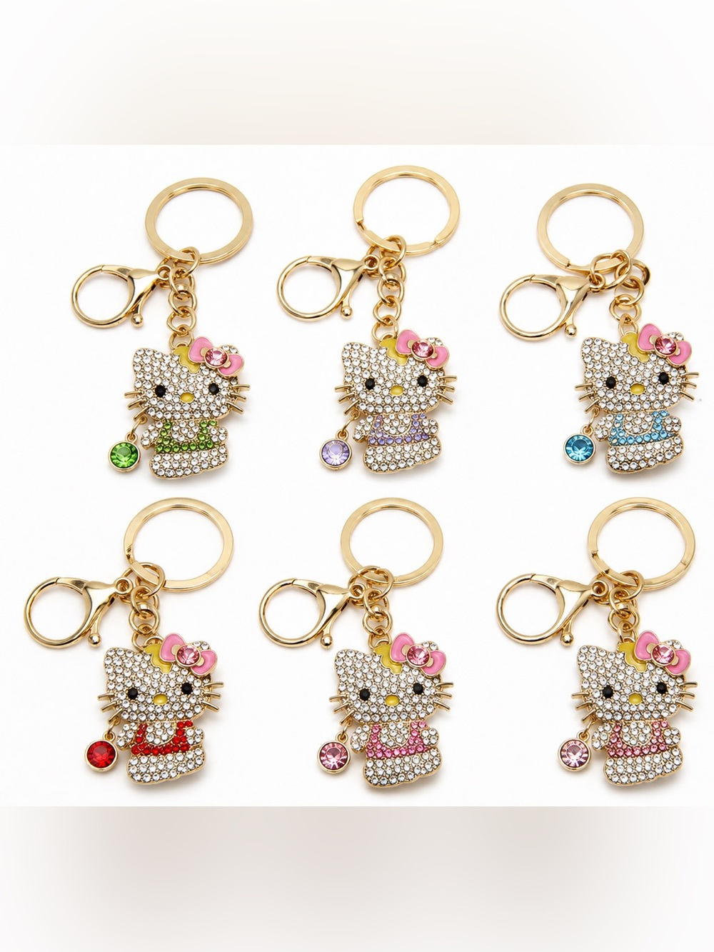 Hello Kitty Rhinestone Keychain Gold Tone Bag Charm Choose Color - Picture 1 of 7